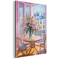 MuchoWow Aluminium schilderij 120x160 cm - Wanddecoratie metaal - Pink - City - Bloemen - Metalen muurdecoratie woonkamer - Decoratie industrieel - Foto op dibond - Industriële accessoires slaapkamer