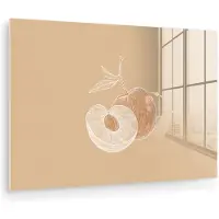 MuchoWow Glasschilderij 120x80 cm - Schilderij acrylglas - Perzik - Lijntekening - Pit - Beige - Foto op glas - Muurdecoratie woonkamer - Wanddecoratie slaapkamer - Schilderijen