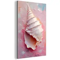 MuchoWow Aluminium schilderij 80x120 cm - Wanddecoratie metaal - Schelp - Pastel - Pink - Metalen muurdecoratie woonkamer - Decoratie industrieel - Foto op dibond - Industriële accessoires slaapkamer