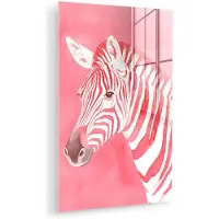 MuchoWow Glasschilderij 20x30 cm - Schilderij acrylglas - Zebra - Pink - Verf - Foto op glas - Muurdecoratie woonkamer - Wanddecoratie slaapkamer - Schilderijen