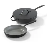 BE Living 2-delige Pannenset - Ø 28 cm Koekenpan + Ø 30 cm Wokpan - Bakpan - Keramisch - PFAS Vrij Anti Aanbak - Inductie Pannen - Zwart - Essential Series