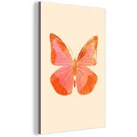 MuchoWow Aluminium schilderij 20x30 cm - Wanddecoratie metaal - Vlinder - Minimalistisch - Roze - Metalen muurdecoratie woonkamer - Decoratie industrieel - Foto op dibond - Industriële accessoires slaapkamer