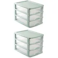 PlasticForte 3x stuks ladeblok/bureau organizer met 3 lades groen/transparant - L35,5 x B27 x H27 - Opruimen/opbergen laatjes