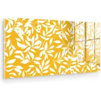 MuchoWow Glasschilderij 80x40 cm - Schilderij acrylglas - Bladeren - Takken - Geel - Foto op glas - Muurdecoratie woonkamer - Wanddecoratie slaapkamer - Schilderijen