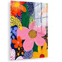 MuchoWow Glasschilderij 120x160 cm - Schilderij acrylglas - Kleurrijk - Bloemen - Abstract - Stippen - Foto op glas - Muurdecoratie woonkamer - Wanddecoratie slaapkamer - Schilderijen