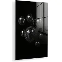 MuchoWow Glasschilderij 80x120 cm - Schilderij acrylglas - Discoballen - Minimalistisch - Zwart - Foto op glas - Muurdecoratie woonkamer - Wanddecoratie slaapkamer - Schilderijen