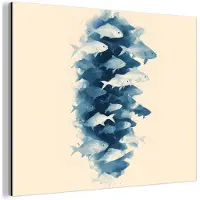MuchoWow Aluminium schilderij 160x120 cm - Wanddecoratie metaal - Vissen - Minimalistisch - Blauw - Metalen muurdecoratie woonkamer - Decoratie industrieel - Foto op dibond - Industriële accessoires slaapkamer