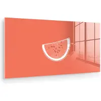 MuchoWow Glasschilderij 80x40 cm - Schilderij acrylglas - Watermeloen - Lijnen - Koraalrood - Foto op glas - Muurdecoratie woonkamer - Wanddecoratie slaapkamer - Schilderijen
