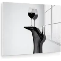 MuchoWow Glasschilderij 160x120 cm - Schilderij acrylglas - Hak - Wijn - Minimalistisch - Zwart - Foto op glas - Muurdecoratie woonkamer - Wanddecoratie slaapkamer - Schilderijen