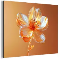 MuchoWow Aluminium schilderij 160x120 cm - Wanddecoratie metaal - Glazen - Bloem - Oranje - Metalen muurdecoratie woonkamer - Decoratie industrieel - Foto op dibond - Industriële accessoires slaapkamer