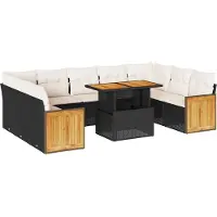 vidaXL 10-delige loungeset voor de tuin met kussens, zwart, polyrotan