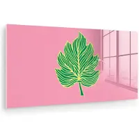 MuchoWow Glasschilderij 120x60 cm - Schilderij acrylglas - Blad - Groen - Illustratie - Minimalistisch - Foto op glas - Muurdecoratie woonkamer - Wanddecoratie slaapkamer - Schilderijen