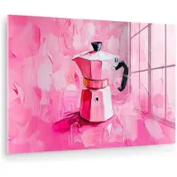 MuchoWow Glasschilderij 180x120 cm - Schilderij acrylglas - Roze - Verf - Coffee - Foto op glas - Muurdecoratie woonkamer - Wanddecoratie slaapkamer - Schilderijen