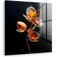 MuchoWow Glasschilderij 20x20 cm - Schilderij acrylglas - Bloem - Orchidee - Oranje - Foto op glas - Muurdecoratie woonkamer - Wanddecoratie slaapkamer - Schilderijen