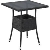 Juskys Polyrotan Tuintafel / Bijzettafel / Balkontafel Yoro - Vierkant - 60 x 60 cm - Zwart - Incl. Glasplaat