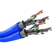Goobay 2x 75716 CAT 7A dubbelkern netwerkkabel, S/FTP (PiMF), blauw, 50 meter - koperen geleiders (CU), AWG 22/1 (massief), halogeenarme kabelmantel (LSZH)