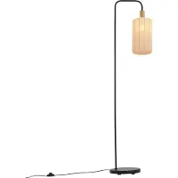 QAZQA Japandi vloerlamp zwart met goud en beige kap - Pluni