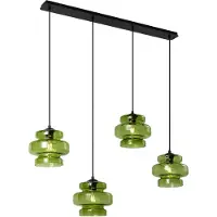 QAZQA Retro hanglamp zwart met groen glas 4-lichts - Denise