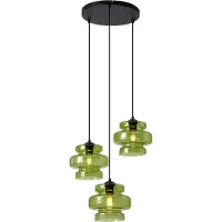 QAZQA Retro hanglamp zwart met groen glas 3-lichts - Denise