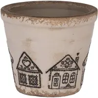 Clayre & Eef Keramiek Bloempot voor Binnen – Beige Gingerbread house – Rustieke Pot – Ø 8 cm – Gingerbread housemotief