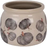 Clayre & Eef Keramiek Bloempot voor Binnen – Grijs Pompoen – Rustieke Pot – Ø 12 cm – Pompoenmotief