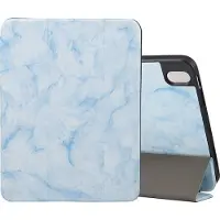 Mobigear Tablethoes geschikt voor Apple iPad Air 11 Inch (2025) Hoes | Tri-Fold Marble Bookcase + Stylus Houder - Blauw