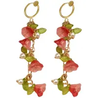 Charme Bijoux Klem oorbellen- Keyley -rood- goudkleurig- Geen gaatje- lang-
