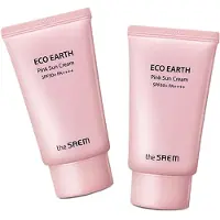 The Saem Eco Earth Pink Zonnebrandcrème SPF50+ PA++++ - Gezichtszonnebrand voor Gevoelige Huid - Kalmerende Koreaanse Zonnecrème - Zonder Witte Waas - 2 x 50g