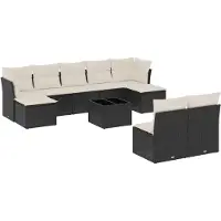 vidaXL 10-delige Loungeset met kussens poly rattan zwart