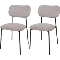 MCW Set van 2 eetkamerstoelen -O26, keukenstoel gestoffeerde stoel, koord (330g/m²) stof/textiel metaal ~ lichtgrijs