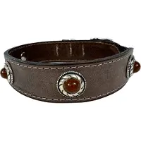 SAZZZ halsband hond boho treasure stone vintage leer bruin 37-45x3,5 cm