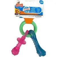 Nylabone Puppy Teething Pacifier Flexible - Hondenspeelgoed - Bacon 215x100x38 mm 108 g Roze Blauw Groen Tot 11kg Small