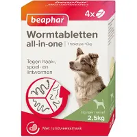 Beaphar wormtabletten hond 2,5 tot 40 kg 4 tabletten