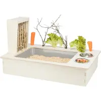 Trixie - Voederstation - Met Voerbak / Waterbak / Hooiruif - Hout - Naturel - 70X47X41 cm