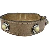 SAZZZ Halsband Hond Boho Treasure Stone Vintage Leer Beige 37-45X3,5 Cm