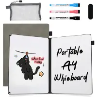 AGM Uitwisbaar notitieboek - Whiteboard notitieblok - A4 - Incl. 3 Pen en 1 Etui - Grijs-PU