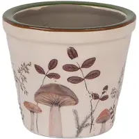 Clayre & Eef Keramiek Bloempot voor Binnen – Bruin Paddenstoelen – Rustieke Pot – Ø 8 cm – Paddenstoelenmotief