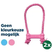 Kong puppy goodie bone rubber met touw roze of lichtblauw assorti 2x 8,5x2x3 cm