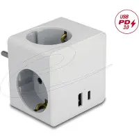 DeLOCK Multi Socket Cube 3-way with childproof lock and USB PD 3.0 charger 20 W white