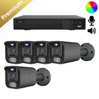 Dutch Security Systems 5x Beveiligingscamera set - Bedraad - Sony Bullet Premium 4K - Dual Light - Two-Way Audio - Zwart -