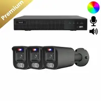 Dutch Security Systems 3x Beveiligingscamera set - Bedraad - Sony Bullet Premium 4K - Dual Light - Two-Way Audio - Zwart -