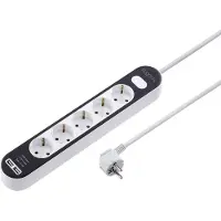 Sygonix SY-4538276 stekkerdoos met schakelaar, 5 voudig, wit/zwart, met aardingscontact, 1 stuk.