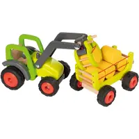 Goki Houten voertuig: TRACTOR met HOOIWAGEN 55,4x16,3x15,2cm, 7-delig, met 5 hooibalen, met rubberen banden, 3+