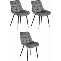 Leobert Set van 3 Eetkamerstoelen BERA - Donkergrijs fluweel - Zwarte metalen poten - Luxe design