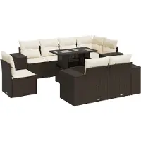 vidaXL 9-delige Loungeset met kussens poly rattan bruin