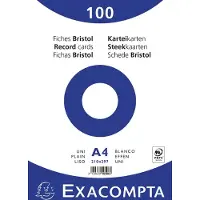 Exacompta 10x Pak 100 steekkaarten bristol in folie - effen niet geperforeerd 210x297mm - Wit - 10506E