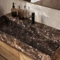 Saniclear Dark Emperador marmeren wastafel 100x46cm met kraangat