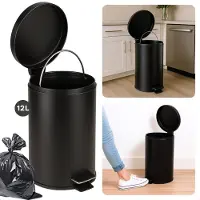 Cheqo Pedaalemmer Keuken - Afvalemmer - Prullenbak - 12L Zwart - Ronde Afvalemmer Keuken - Stijlvol Design