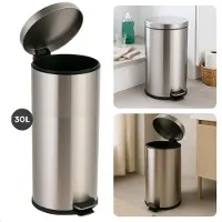 Cheqo RVS Pedaalemmer 30L - Prullenbak - Afvalbak - Prullenmand - Vuilnisbak - Met Binnenemmer en Anti-slip