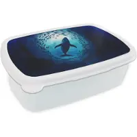 MuchoWow Broodtrommel Wit - Lunchbox Walvis - Vissen - Donkerblauw - Brooddoos 18x12x6 cm - Brood lunch box - Broodtrommels voor kinderen en volwassenen